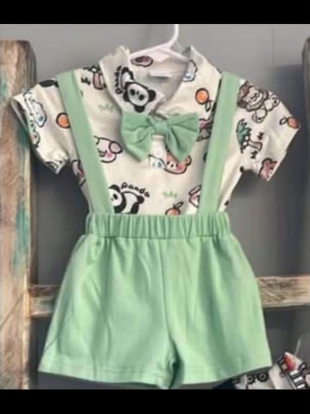 Mint Green Panda Print Kids Matching Set with Bow